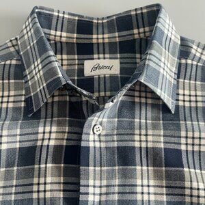 Brioni Men's Plaid Flannel Shirt, Classic Fit, Size Medium